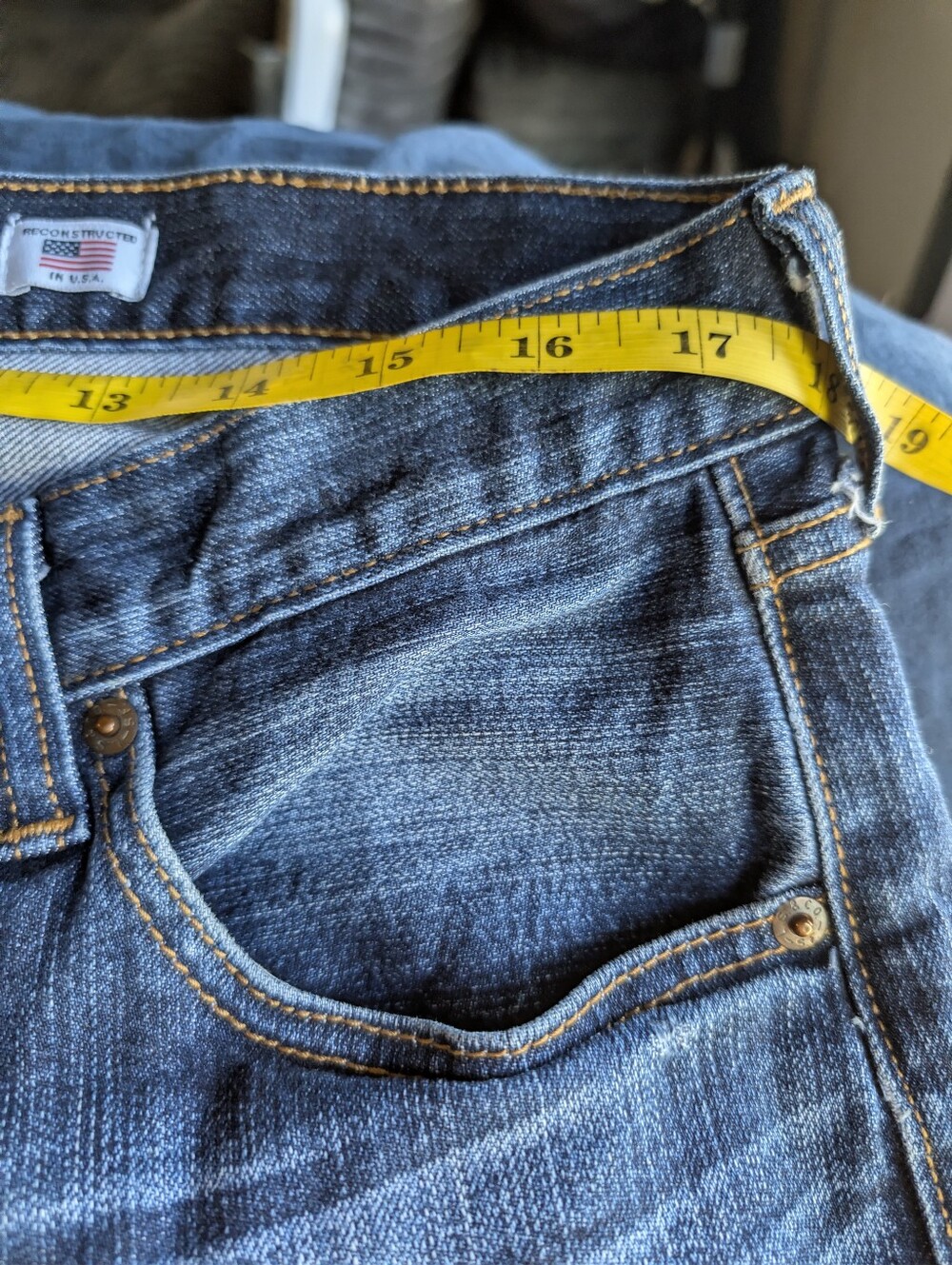 Re/Done 501 Levi's Buttonfly Staightl Dark Indigo Denim Jeans with White Patch - Picture 15 of 16